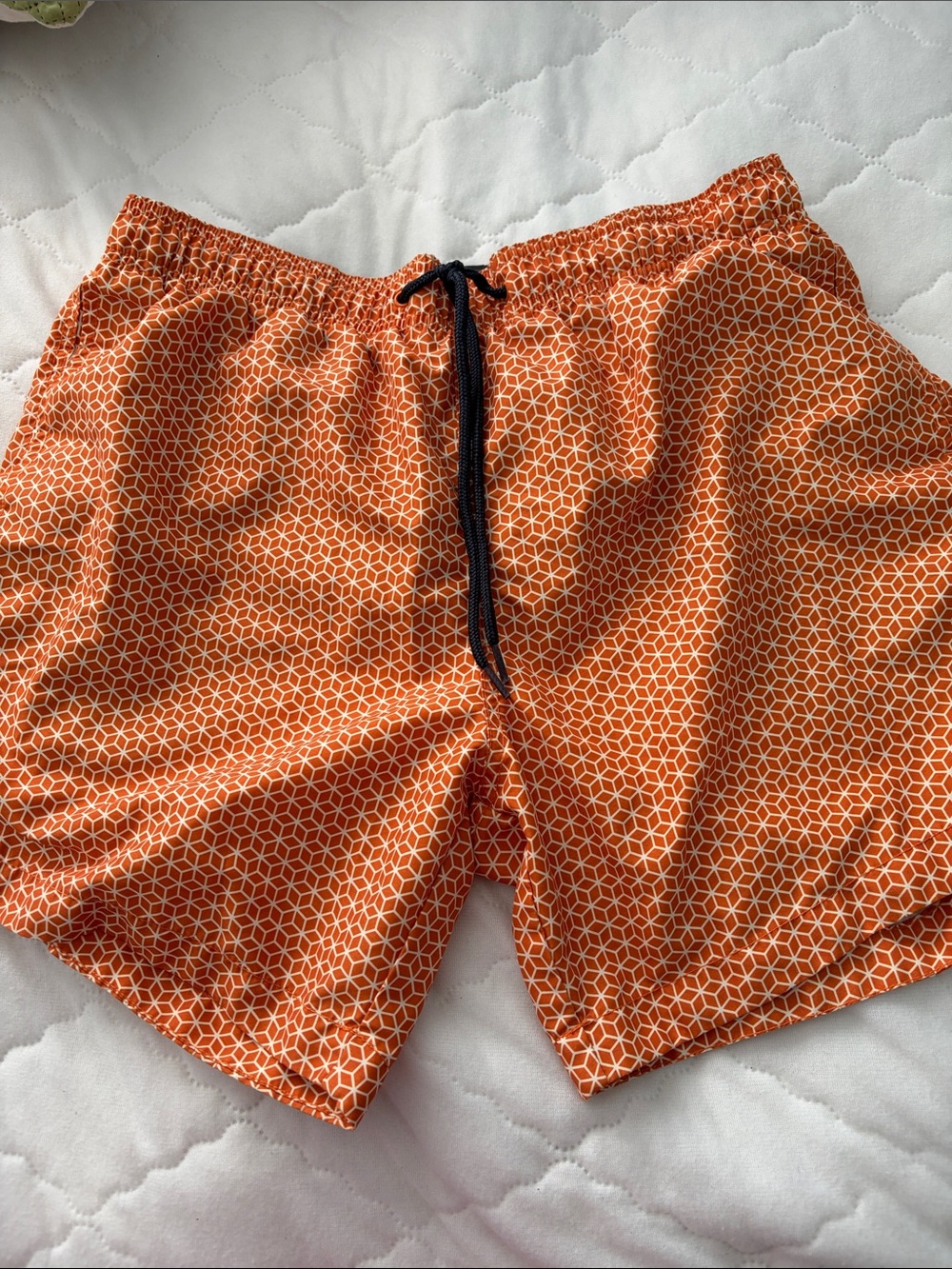 H&M Orange Geometric Swim Trunks with Black Drawstring